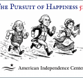 a drawing showing Ben Franklin, George Washington and Betsy Ross running in a 5k road race