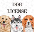 Words Dog License over a drawing of three different breeds of dogs looking at the viewer