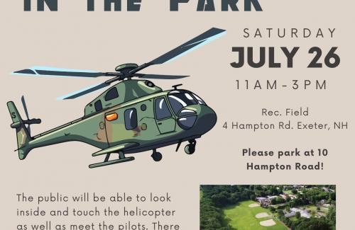 flyer for black hawk in the park with text and a photo of a black hawk helicopter