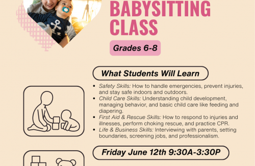 the photo is a flyer advertising the Safe Sitter Babysitting Class. 