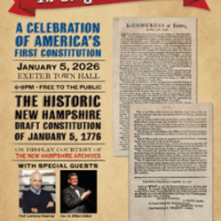 A flyer for In Congress at Exeter showing copies of the NH Constitution with text reading A Celebration of America's First