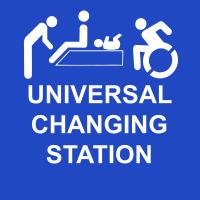 icons showing a universal changing table and handicap symbol on blue background