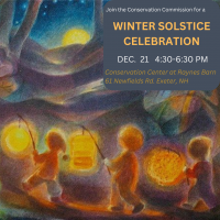 Watercolor image with kids and lanterns walking in a dark wooded area with a full moon