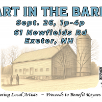 Event Image Image of a sketch of a barn and the words Art In the Barn Sept 26 1-4