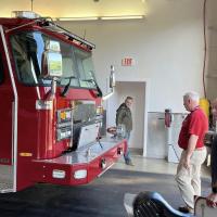 Fire Chief Eric Wilking inspects the replacement for Engine 5