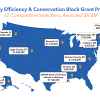 Map of the US showing the 12 projects in the country that are a part of the grant program. 