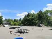 Teenagers using the ramps at the John C. Littlefield Skatepark