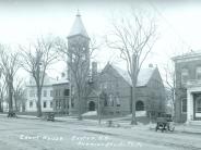 Photo from the Exeter Historical Society showing the old County Courthouse next to the Town Hall on Front Street.