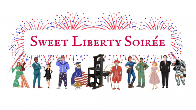 people throughout history posting under fireworks around the words "Sweet Liberty Soiree"