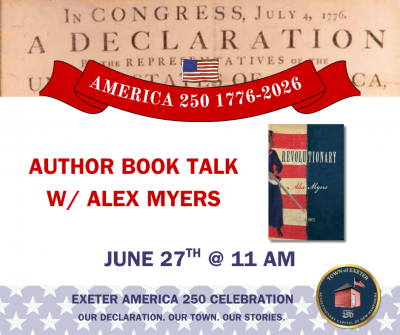 author talk with Alex Myers flyer with a picture of his book "Revolutionary"