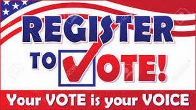 register to vote logo with the text "You Vote is your voice": under the logo