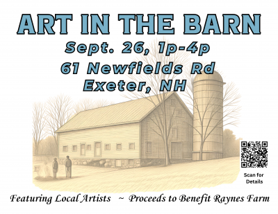 Event Image Image of a sketch of a barn and the words Art In the Barn Sept 26 1-4