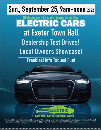 a poster for an electric car event with text over the image of an electric car