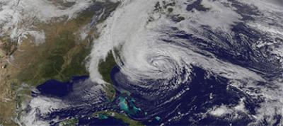 Satellite image showing Hurricane Lee moving north