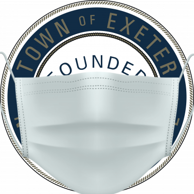 Logo for the town of Exeter behind a face mask