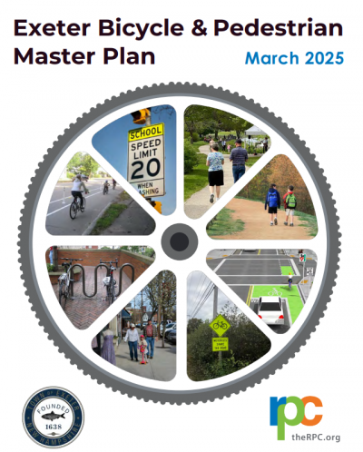 cover of the report showing a bike wheel spoke with images of bike and ped infrastructure inside
