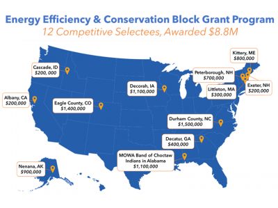 Map of the US showing the 12 projects in the country that are a part of the grant program. 