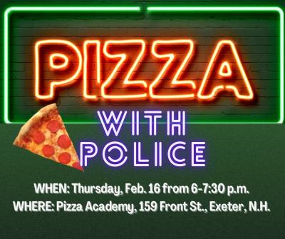 green background with text reading pizza with police