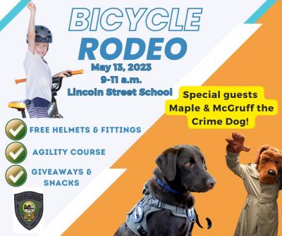 bike rodeo flyer; Bicycle rodeo May 13th, 2023 from 9-11 AM at Lincoln Street School