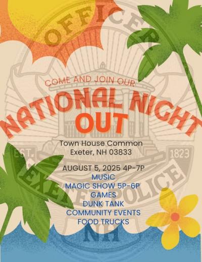 national night out poster with summer background and the band stand with the text reading come and join our national night out