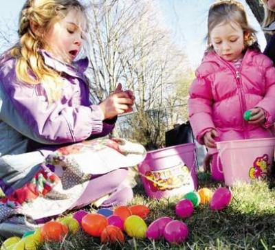 Girls searching for Easter eggs