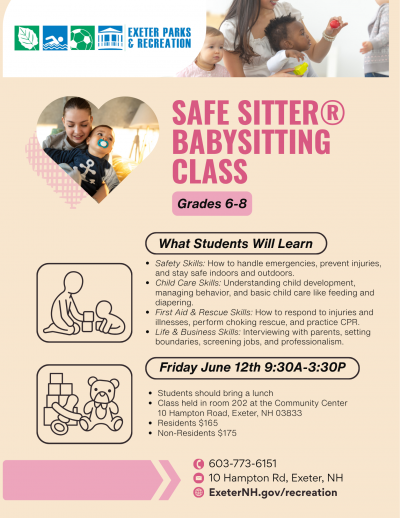 the photo is a flyer advertising the Safe Sitter Babysitting Class.