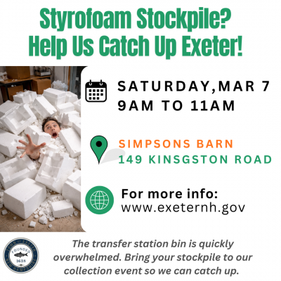 Image of person buried in styrofoam with details for the collection event